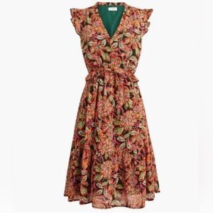 J.Crew Ruffle V-Neck Mini Dress Verte Fawn Canyon print size 4